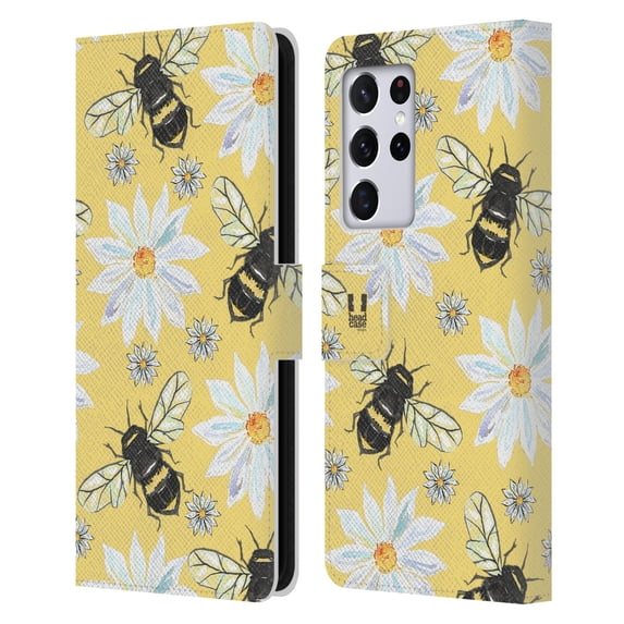 Head Case Designs Watercolour Insects Bees Leather Book Wallet Case Cover Compatible with Samsung Galaxy S21 Ultra 5G
