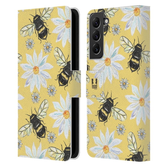 Head Case Designs Watercolour Insects Bees Leather Book Wallet Case Cover Compatible with Samsung Galaxy S22+ 5G