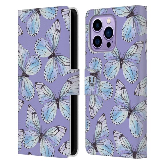 Head Case Designs Watercolour Insects Butterflies Leather Book Wallet Case Cover Compatible with Apple iPhone 14 Pro Max
