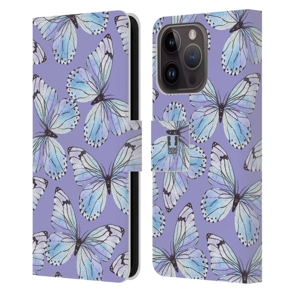 Head Case Designs Watercolour Insects Butterflies Leather Book Wallet Case Cover Compatible with Apple iPhone 15 Pro
