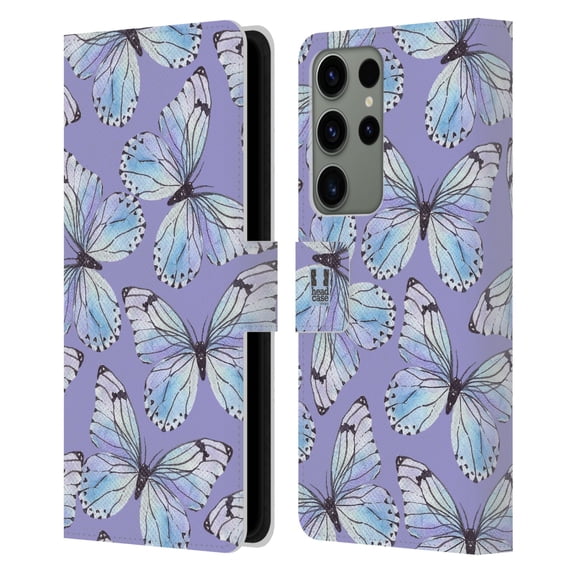 Head Case Designs Watercolour Insects Butterflies Leather Book Wallet Case Cover Compatible with Samsung Galaxy S23 Ultra 5G