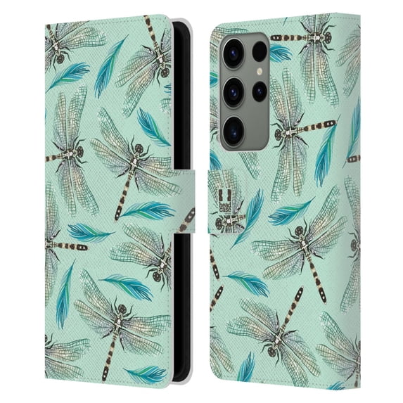 Head Case Designs Watercolour Insects Dragonflies Leather Book Wallet Case Cover Compatible with Samsung Galaxy S23 Ultra 5G