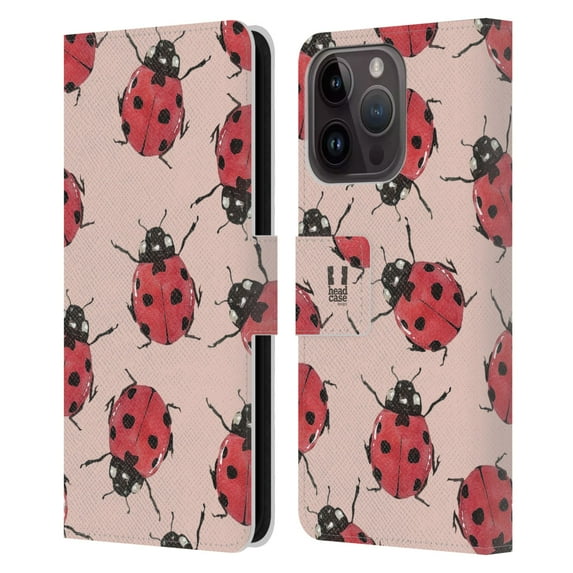 Head Case Designs Watercolour Insects Ladybugs Leather Book Wallet Case Cover Compatible with Apple iPhone 15 Pro