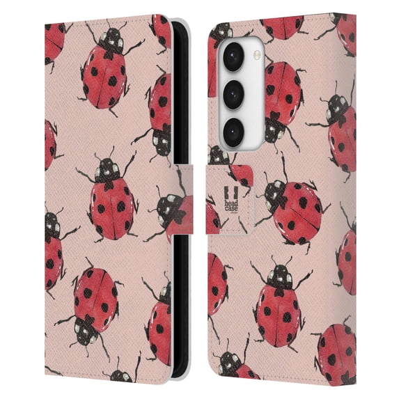 Head Case Designs Watercolour Insects Ladybugs Leather Book Wallet Case Cover Compatible with Samsung Galaxy S23 5G