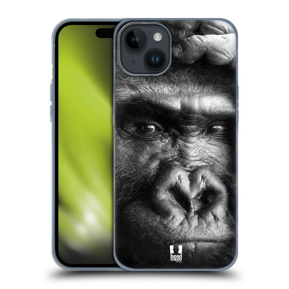 Head Case Designs Wildlife Black And White Gorilla Soft Gel Case Compatible with Apple iPhone 15 Plus