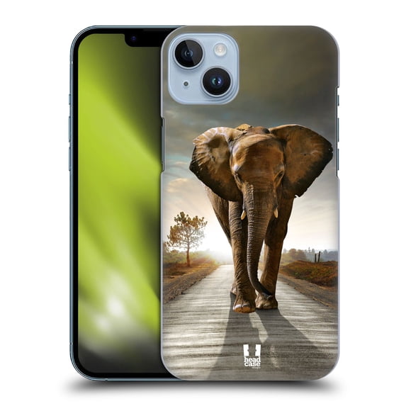 Head Case Designs Wildlife Elephant Walking On The Road Hard Back Case Compatible with Apple iPhone 14 Plus