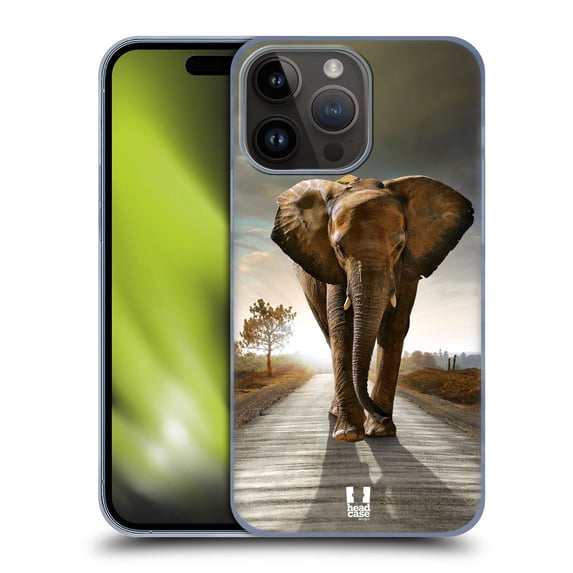 Head Case Designs Wildlife Elephant Walking On The Road Hard Back Case Compatible with Apple iPhone 15 Pro Max