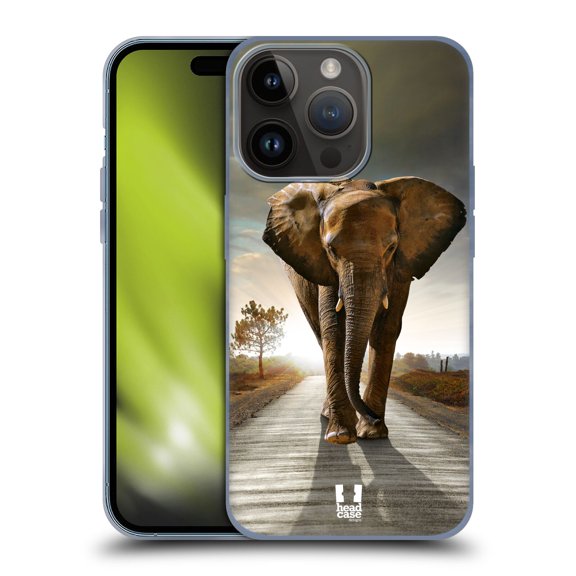 Head Case Designs Wildlife Elephant Walking On The Road Soft Gel Case Compatible with Apple iPhone 15 Pro