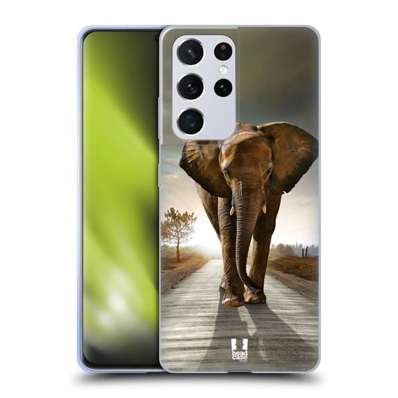 Head Case Designs Wildlife Elephant Walking On The Road Soft Gel Case Compatible with Samsung Galaxy S21 Ultra 5G