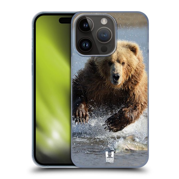 Head Case Designs Wildlife Grizzly Bear Jumping Hard Back Case Compatible with Apple iPhone 15 Pro