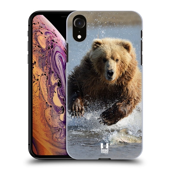 Head Case Designs Wildlife Grizzly Bear Jumping Hard Back Case Compatible with Apple iPhone XR