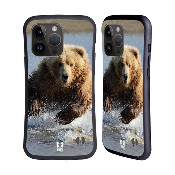 Head Case Designs Wildlife Grizzly Bear Jumping Hybrid Case Compatible with Apple iPhone 15 Pro Max
