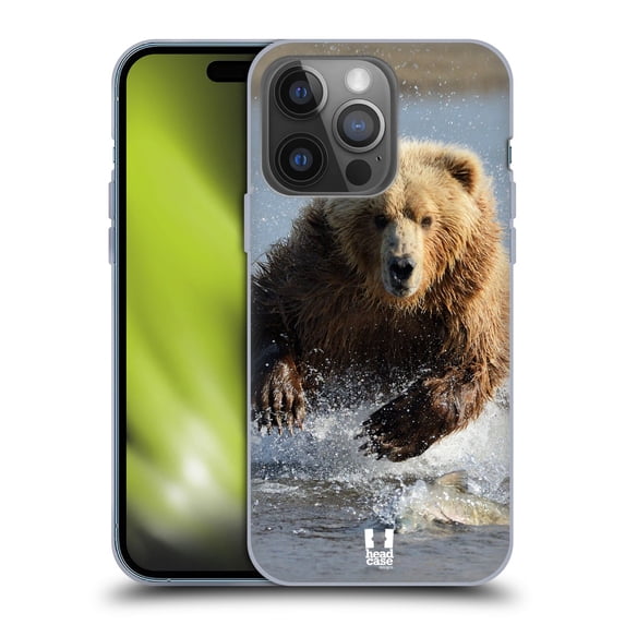 Head Case Designs Wildlife Grizzly Bear Jumping Soft Gel Case Compatible with Apple iPhone 14 Pro