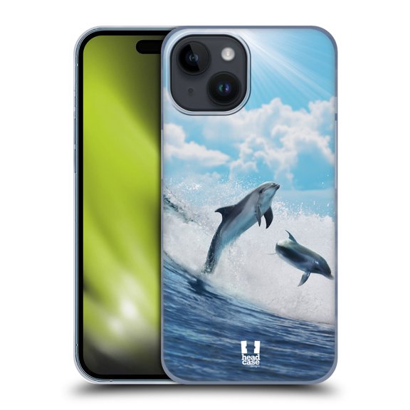 Head Case Designs Wildlife Happy Surfing Dolphins Hard Back Case Compatible with Apple iPhone 15