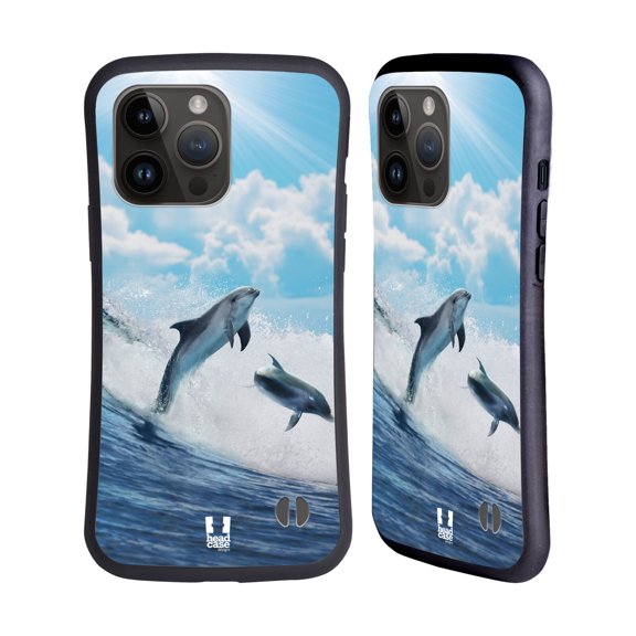 Head Case Designs Wildlife Happy Surfing Dolphins Hybrid Case Compatible with Apple iPhone 15 Pro Max