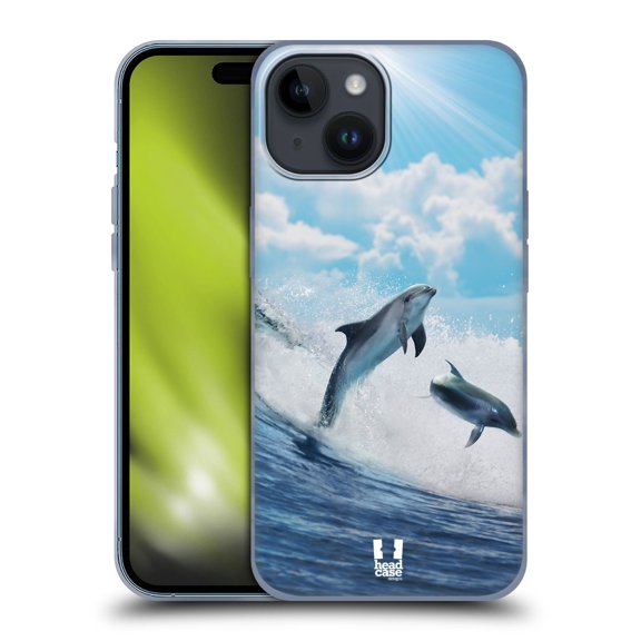 Head Case Designs Wildlife Happy Surfing Dolphins Soft Gel Case Compatible with Apple iPhone 15
