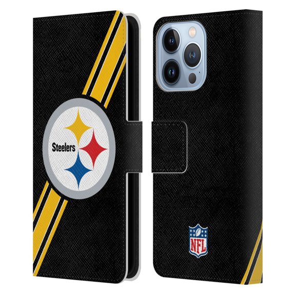 Head Case Designs NFL Pittsburgh Steelers Logo Stripes Leather Book Wallet Case Cover For Apple iPhone 13 Pro