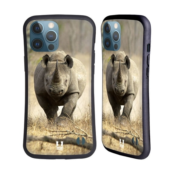 Head Case Designs Wildlife Running Black Rhino Hybrid Case Compatible with Apple iPhone 13 Pro Max