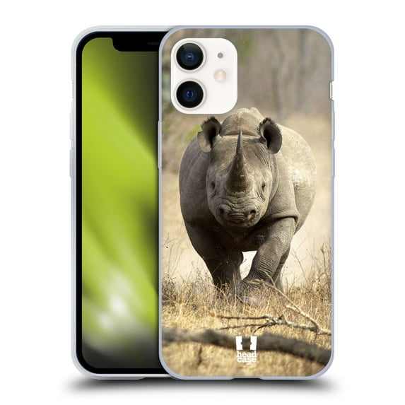 Head Case Designs Wildlife Running Black Rhino Soft Gel Case Compatible with Apple iPhone 12 Mini