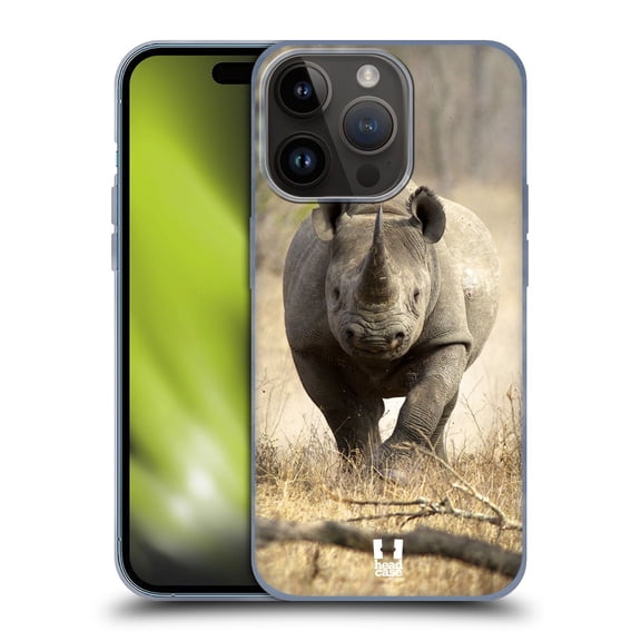 Head Case Designs Wildlife Running Black Rhino Soft Gel Case Compatible with Apple iPhone 15 Pro