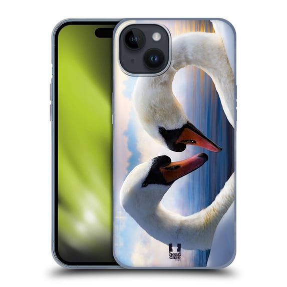Head Case Designs Wildlife Swans In Love Soft Gel Case Compatible with Apple iPhone 15 Plus