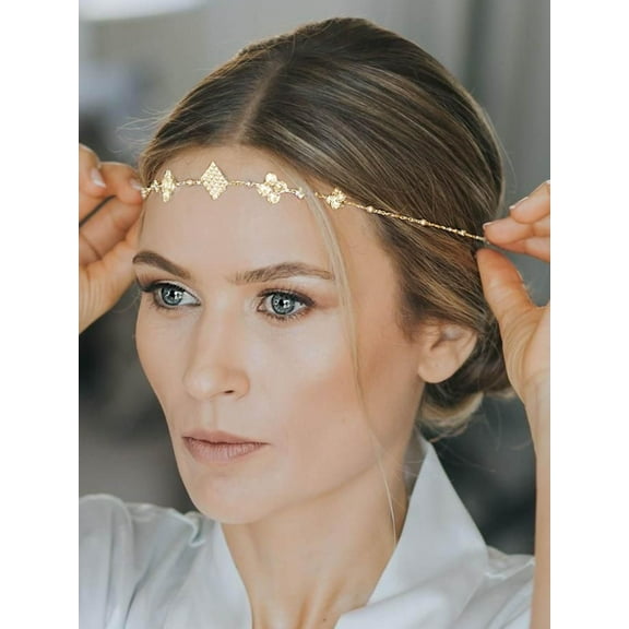 Head Chain Jewelry Gold Head Chain Bohemian Rhinestone Forehead Band Floral Festival Headpiece Crystal Halloween Costume Hair Accessories for Women and Girls (Gold)