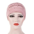 thumbnail image 1 of Head Coverings for Women, Audhol Women Rhinestone india Hat Muslim Ruffle Cancer Chemo Beanie Turban Wrap Cap Chemo Caps for Women Pink One Size, 1 of 5