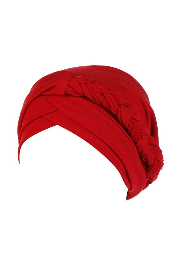Head Coverings for Women! Yigetop Women Solid Plait india Hat Muslim Ruffle Cancer Chemo Beanie Turban Wrap Cap Hijab Scarf for Women Red One Size