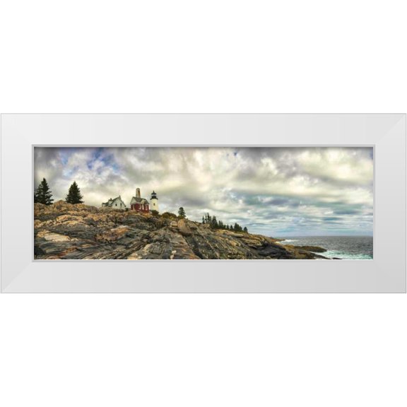 Head, Danny 14x7 White Modern Wood Framed Museum Art Print Titled - Pemaquid Light Panorama