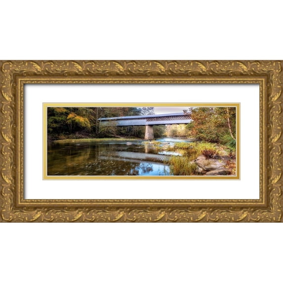 Head, Danny 14x8 Gold Ornate Wood Framed with Double Matting Museum Art Print Titled - Covered Bridge Panorama