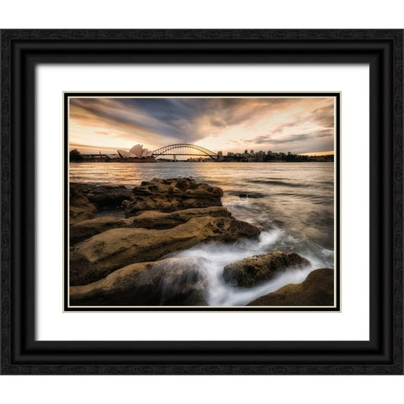 Head, Danny 18x15 Black Ornate Wood Framed with Double Matting Museum Art Print Titled - Sydney in Gold and Blue