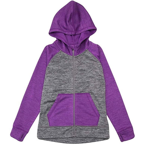 Head Girls' Full Zip Hoodie Jacket, Charcoal Heather/Purple, XS 5/6