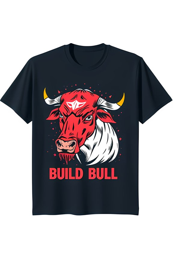 Head Graphic T-Shirt with 'Build ' Text Black Background Stars Design