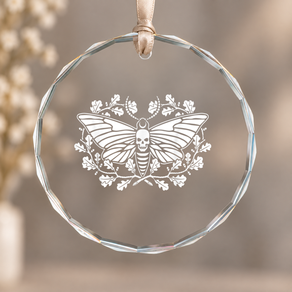 Head Hawk Moth Wiccan Nature Ornament, Home Decor, Circle Glass Ornament