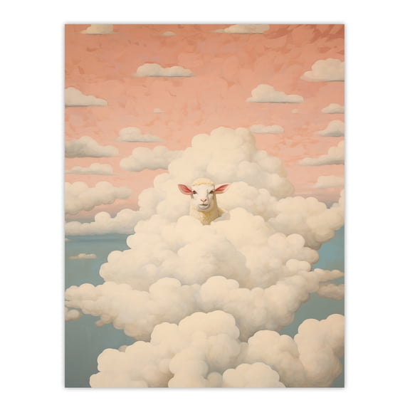 Head In The Clouds Sheep Fun Blue Pink Unframed Wall Art Print Poster Home Decor Premium