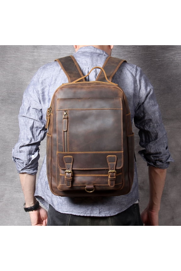 Head Layer Cowhide Backpack Leather Women,Dark brown