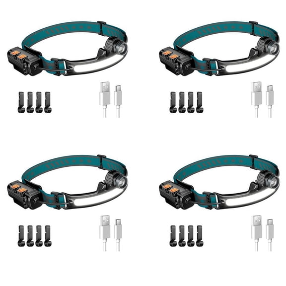 Head Light LED Rechargeable,1000Lumen Head Light Flashligh with Motion Sensor,with 16 Helmet Clip for Camping,Hiking,4 x Headlight 4 x Charging cable 16 x buckle