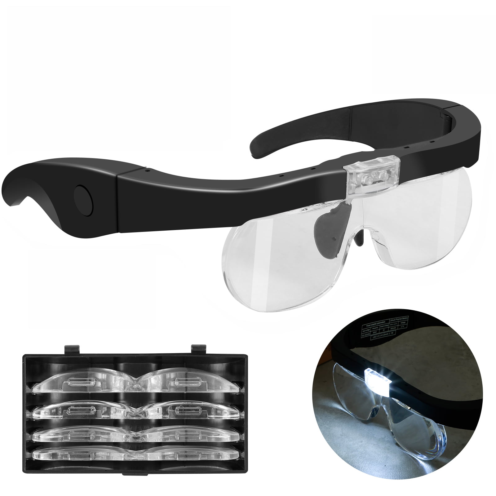 Head Magnifier Glasses 300mah Usb Rechargeable Lighted Magnifying Glasses With 4 Detachable 6750