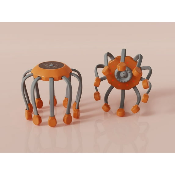 Head Massager Octopus Full-automatic Multi-dimensional Electric Vibration Scalp Dredging Relaxation Massager Bluetooth-Orange middle circle-Luxury style
