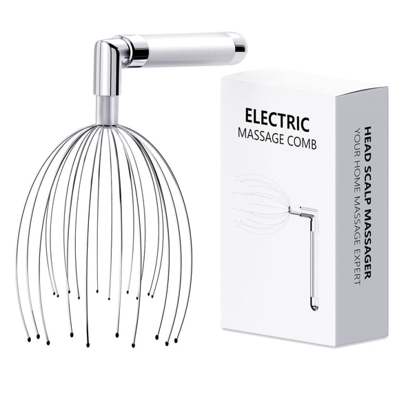 Electric Scalp Massager with L-Handle, Vibrating Head Scratcher with 20 Metal Fingers, Waterproof Hair Care Tool, Relaxing Gift for Women & Men
