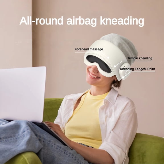 Head Massager  Smart Wearable Scalp Massager with Air Compression, Vibration & Heat, 3 Modes, Auto Shut-Off Timer, USB Rechargeable, Portable Full Head Relaxation for Home & Office,white