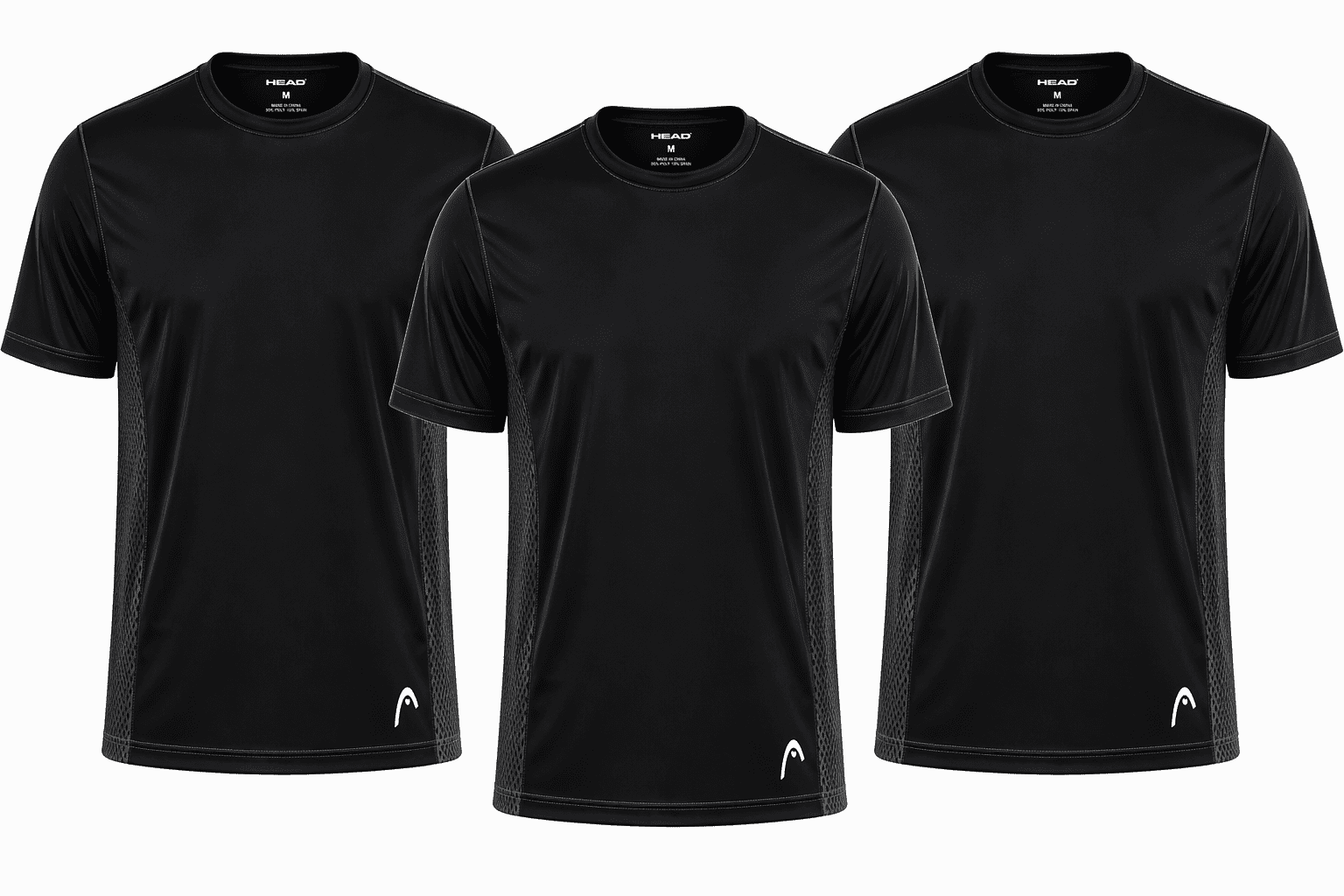 Head Mens 3Pk Performance Air-Vent Packaged Crew Undershirts, Black, L
