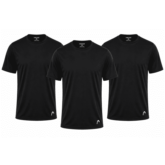 Head Mens 3Pk Performance Packaged Crew Undershirts, Black, L