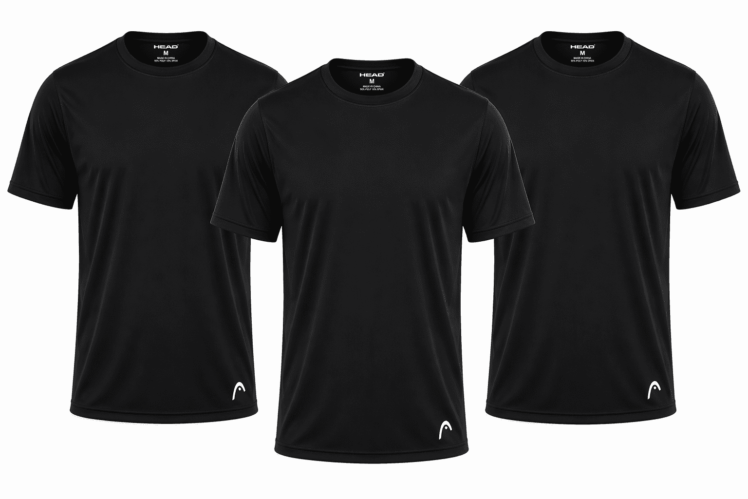 Head Mens 3Pk Performance Packaged Crew Undershirts, Black, XL