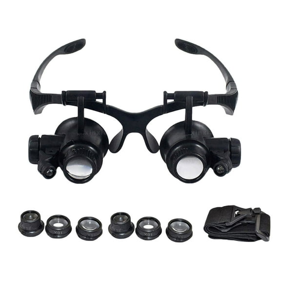 Head Mount Magnifying Glasses with 2 LED Lights and 8 Interchangeable Lens Set for Precision Close Work Tasks and Detailed Visual Inspection