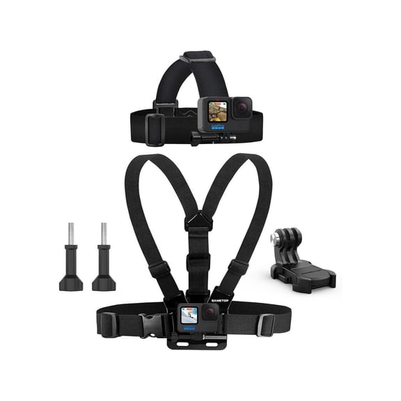 Head Mount Strap Chest Mount Harness Chesty Kit Compatible with GoPro Hero 12, 11, 10, 9, 8, 7, 6, 5, 4, Session, 3+, 3, 2, 1, Hero (2018), Fusion, Max, DJI Osmo Action Cameras