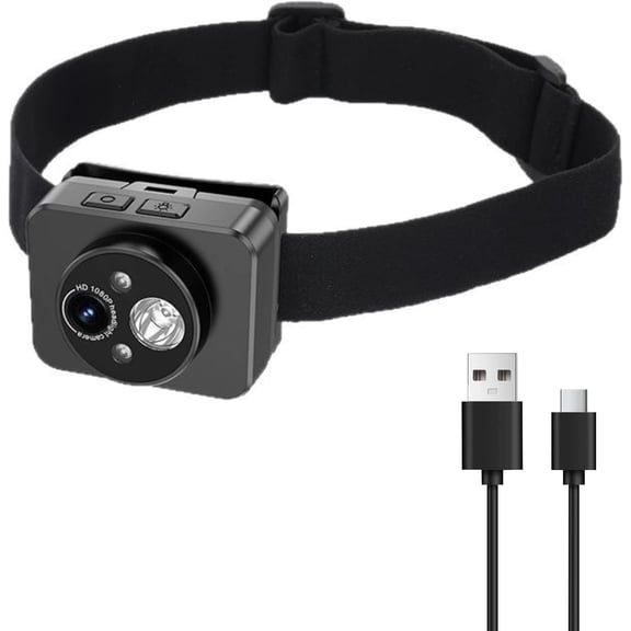 Head Mounted Action Camera, 1080P Adjustable Angle Small Head Mounted Sports Camera, LED Headlamp Wearable Body Video Camera with Elastic Headband, Support 128GB for Outdoor Sports