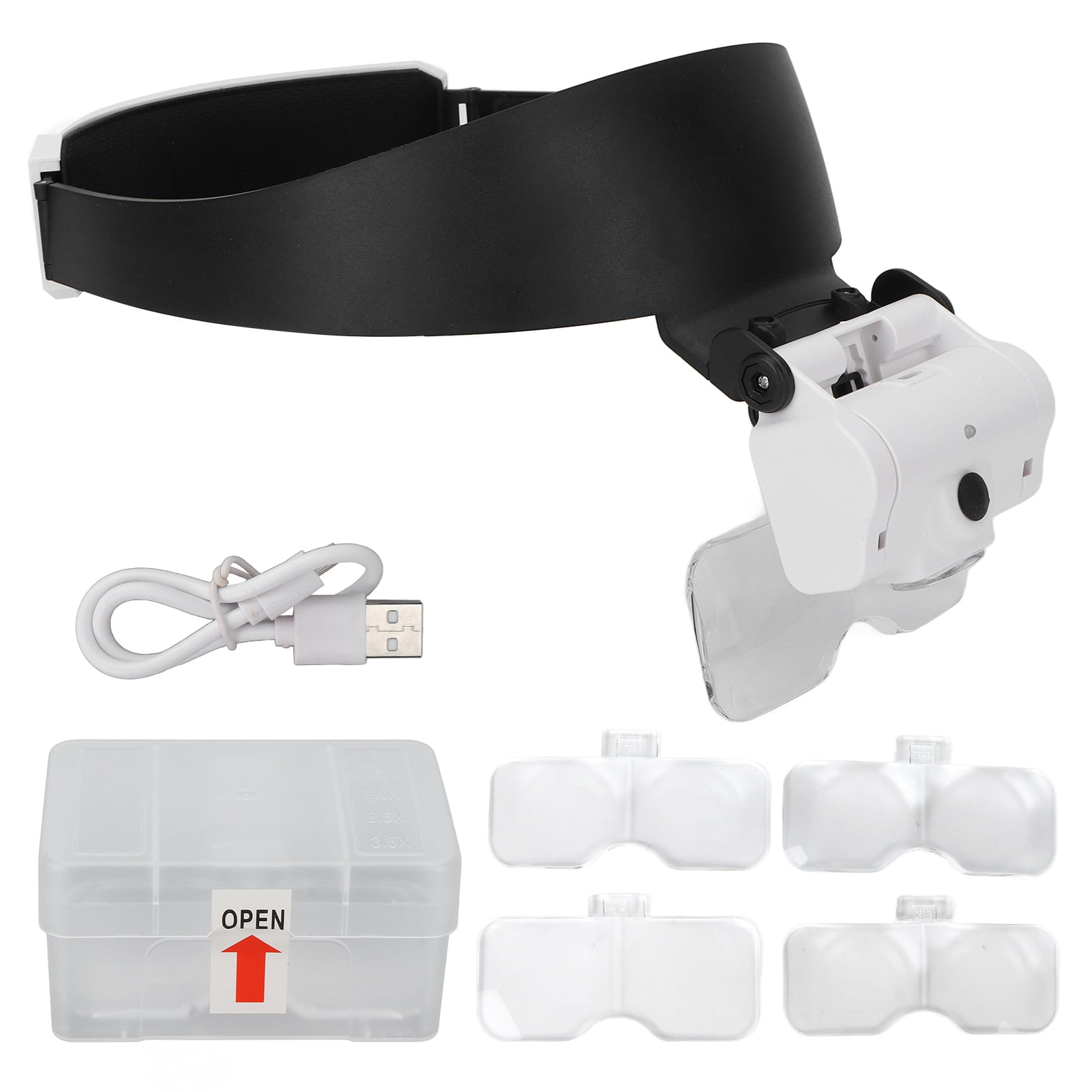 Head Mounted Magnifying Glass USB Charging Headband Magnifier with 2