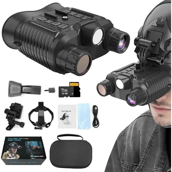 Head Mounted Night Vision Goggles, 4K Infrared Dual Tube Digital Night Vision/Military Tactical Night Vision Binoculars with 32GB SD Card, 8X Digital Zoom