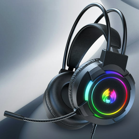 Head Mounted Wired Gaming Headphones, Surround Sound, No Delay, 50mm Speaker, Breathable Earmuffs, Comfortable Wearing, Compatible with PC Consoles, with Microphone